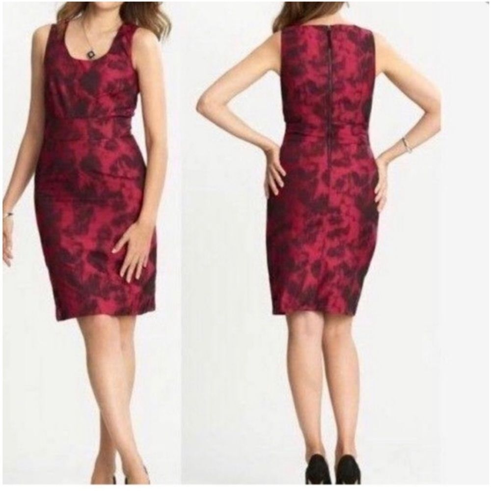 Banana Republic Red Sheath Midi Dress Scoop Neck Sleeveless Size 8